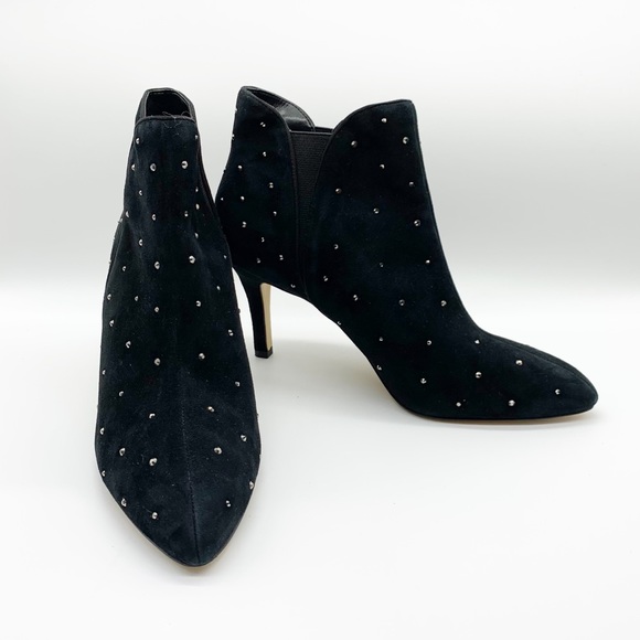 White House Black Market Shoes - WHBM Laila Black Suede Sparkly Studded Stiletto Heeled Ankle Booties Size 8M